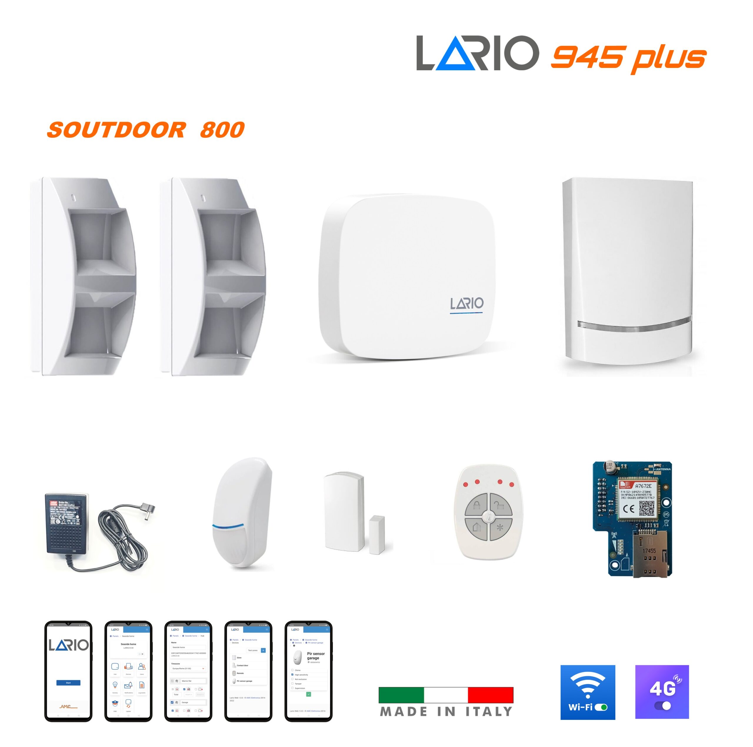 amc-kit_lario_945_plus AMC KIT 945 Plus LARIO Centrale Antifurto 64 Zone Wireless con Wi-Fi integrato - 4G - immagine 1